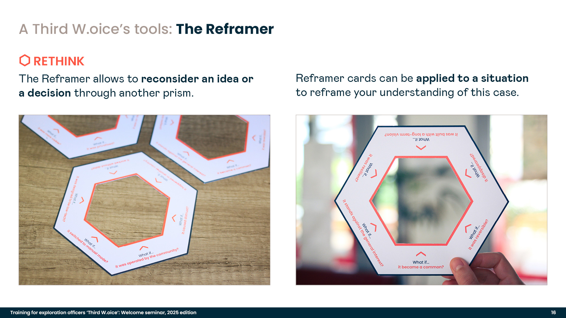 Training slidedeck: presentation of the Reframer, a tool to explore the alternative to the deployment of a public algorithm